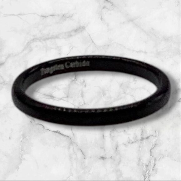 2mm Mens Comfort Fit Tungsten Carbide Black Wedding Band Ring Size 7 - Picture 5 of 7